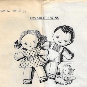 Lovable Twins Doll Transfer NEVER USED Pattern 2321 Makes Two Ten Inch Dolls with Clothes Vintage Transfer Pattern Vintage Sewing Pattern