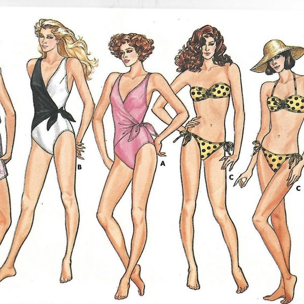 1980s Bikini/Wrap Front One Piece Swimsuit/ Romper Butterick 3765 Partially Cut & Complete Bust 36 Women's Vintage Sewing Pattern