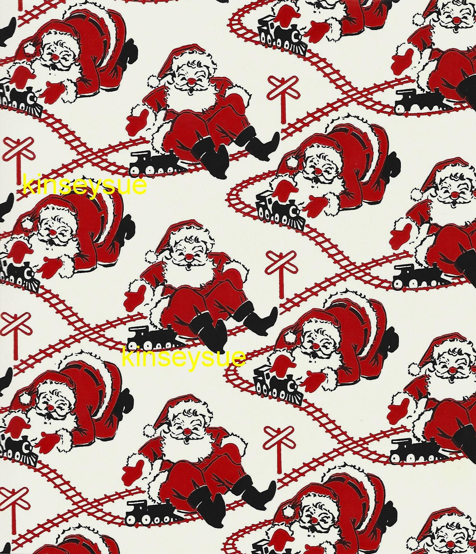 Vintage Christmas Wrapping Paper Santa Playing with Toy Train One Flat  Sheet 1950s-early 1960s Vintage Christmas Gift Wrap