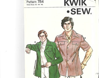 1970s Men's Unlined Jacket Long or Short Sleeves Kwik Sew 784 UNCUT FF Chest 42-44-46 Men's Vntage Sewing Pattern