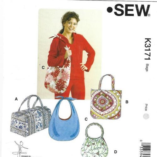 Fabric Tote Bag Hobo Bag Handbags Kwik Sew 3171 UNCUT FF Bags Sewing Pattern