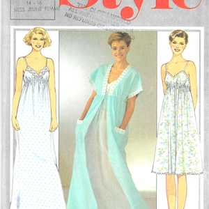 Style 4362 UNCUT 1980s Misses Empire Nightgown V Neck Wrap Dressing Gown Pattern Spaghetti Straps Women&#39;s Sewing Pattern Bust 36 - 38