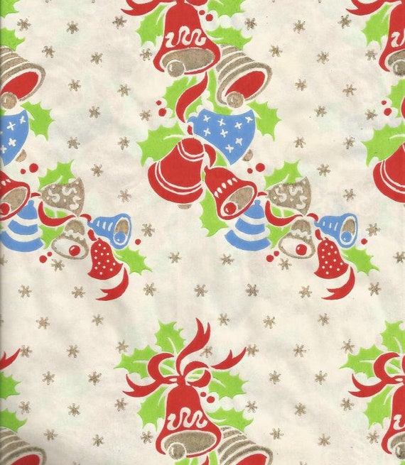 Vintage Christmas Wrapping Paper/tissue Paper Ca. 1940s Merry Christmas  Happy New Year Red Candles Vintage Christmas Gift Wrap 