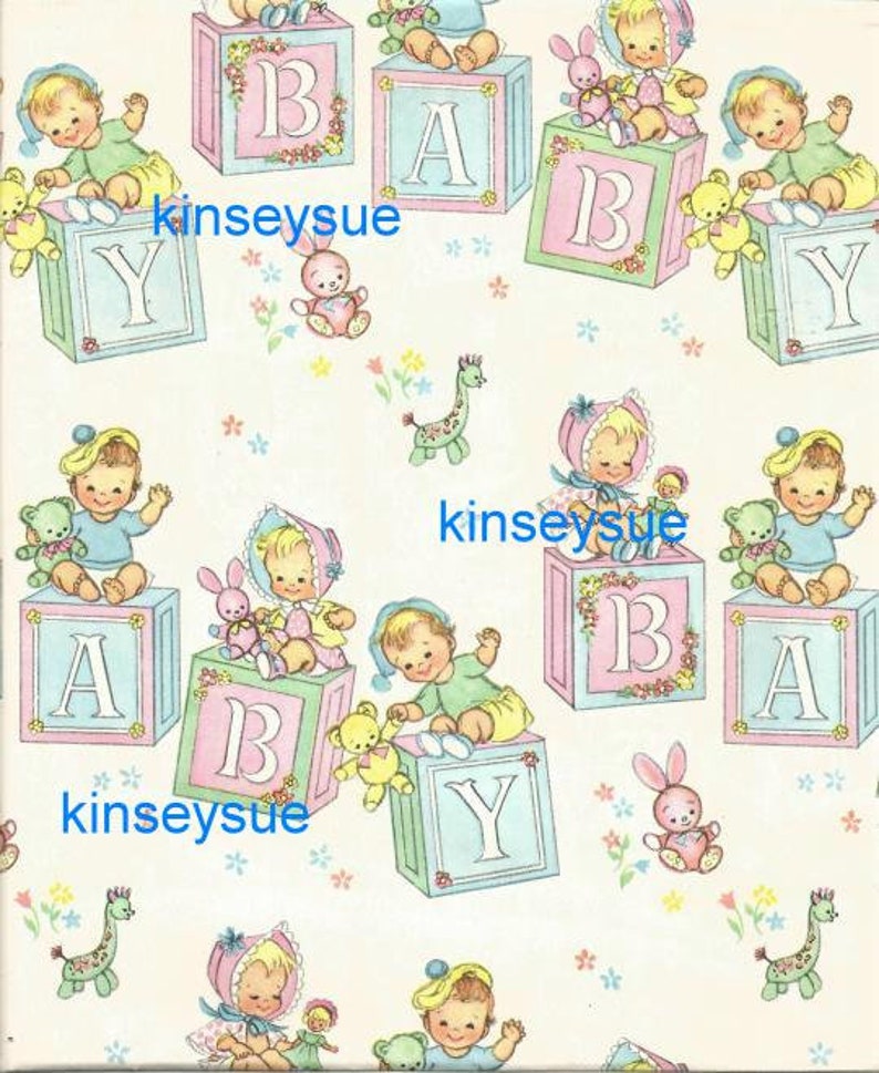 Vintage Baby Gift Wrap Boy or Girl Baby Shower circa 1950s - 1960s One Flat Sheet Alphabet Blocks Mixed Media Altered Art Scrapbooking immagine 1
