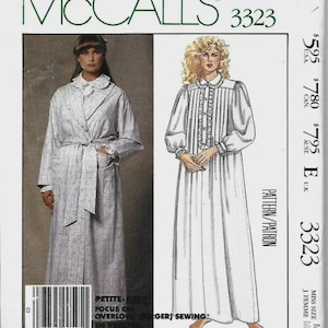 McCall&#39;s 3323 1980s Women&#39;s Nightgown Laura Ashley Long Sleeves and Robe UNCUT FF Size Medium Bust 36-38 Women&#39;s Vintage Sewing Pattern