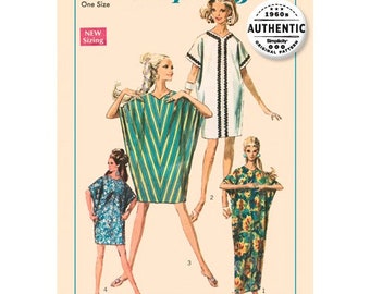 1960s Retro Kite Dress Caftan Beach Cover Up Length Variations One Size Simplicity 7650 Uncut FF Women's Vintage Reprint Sewing Pattern