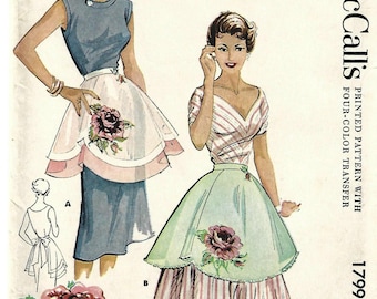 1950s McCall's 1799 Half Aprons With Rose Transfer Easy to Sew UNUSED Women's Vintage Sewing Pattern