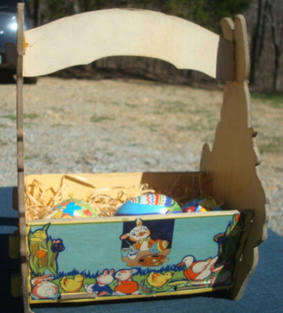 Vintage Cardboard Easter Basket with Three Metal Eggs Vintage Etsy