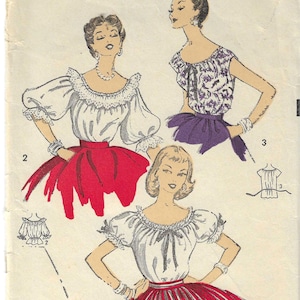 Advance 6754 Misses' Peasant Blouse Bust 34 Women's Vintage Sewing Pattern