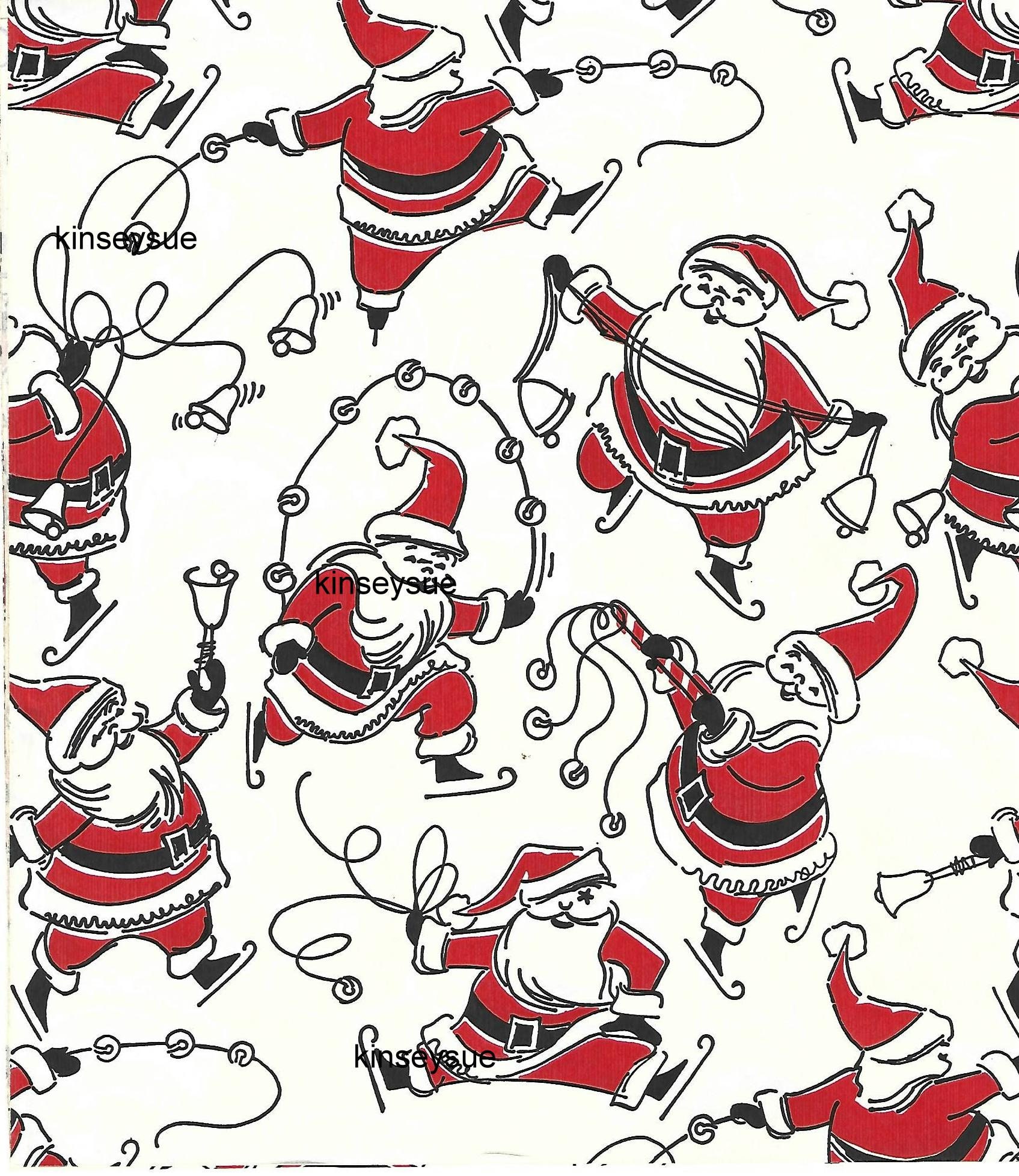 Vintage Christmas Wrapping Paper Santa Claus Faces Gold Stars on White One  Flat Sheet Vintage Christmas Gift Wrap