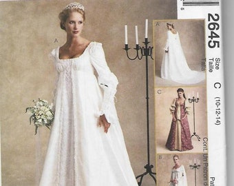 Romantic Renaissance Wedding Gown Detachable Train McCall's 2645/P238 UNCUT FF Sizes 10/12/14 Bust 32.5/34/36 Women's Sewing Pattern
