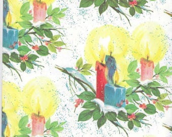 Candles and Holly Christmas Wrapping Paper Christmas Gift Wrap One Flat Sheet