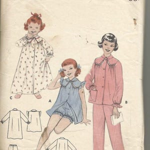 Butterick 7337 1960s Girl&#39;s Sleepwear Nightgown Pajamas Bloomers Size 8 Breast 26 Girls&#39; Vintage Sewing Pattern