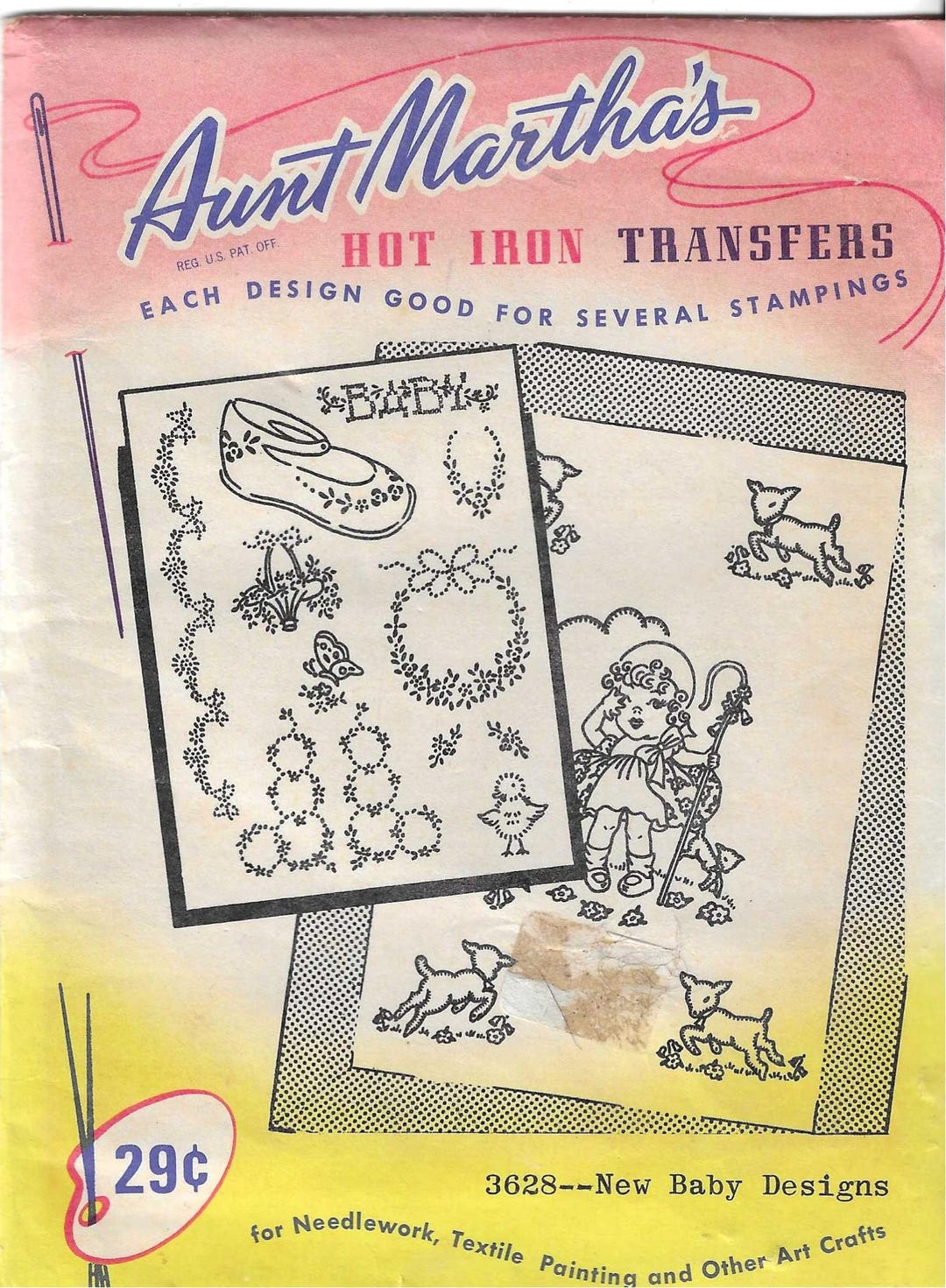 Vintage Aunt Martha's Transfers #3638 New Baby Designs UNUSED Ca. 1950s ...