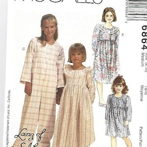 McCall&#39;s 6864 1990s Girl&#39;s Nightgown and Jumpsuit Length Variations/Slippers Lanz of Salzburg UNCUT FF Sz 8-10 Girls&#39; Vintage Sewing Pattern