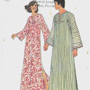 May include: Simplicity pattern 6695 featuring two long, flowing robes. One robe is pink with a floral pattern, and the other is striped in green and white. The pattern is for sizes 42-44 for men. The text "Zig Zag Stitching" is at the bottom.