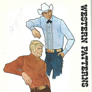 Authentic 222 UNCUT FF 1970s Men&#39;s Country Western Cowboy Shirt Two Styles Yellowstone Nashville Style Chest 38 Men&#39;s Vintage Sewing Pattern