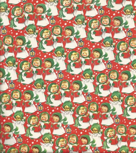 VTG CHRISTMAS TREE GOLD RIBBON WRAPPING PAPER GIFT WRAP 2 YARDS 1950 MCM