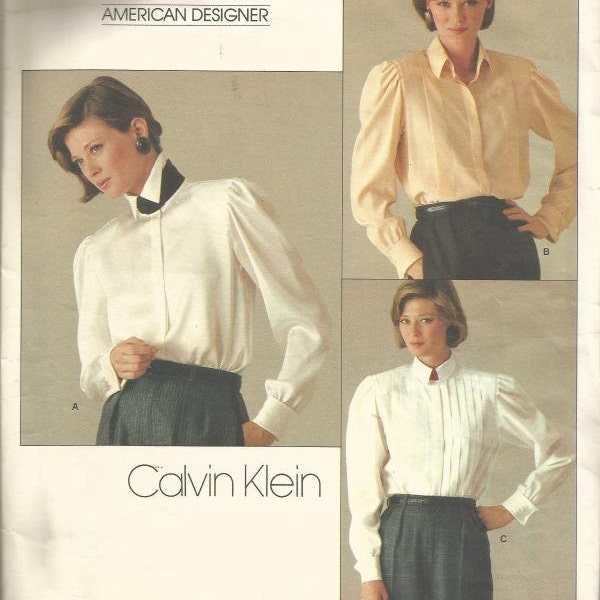 1980s Calvin Klein Vogue American Designer Long Sleeve Blouse French Cuffs Pintucked Bodice Vogue 1211 Bust 34 Womens Vintage Sewing Pattern