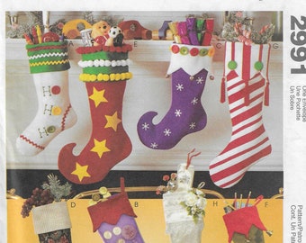 McCall&#39;s 2991 Uncut FF Christmas Stockings Elf  Stockings Eight Styles Christmas Decor Christmas Crafts  Christmas Stocking Pattern