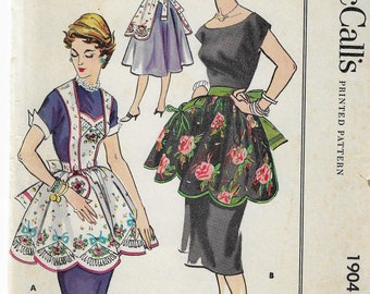 McCall's 1904 1950s Women's Half Apron with Button-On Top Scalloped Hem  UNCUT FF Vintage Apron Sewing Pattern