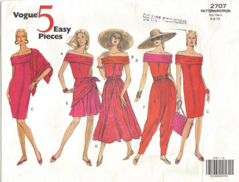 1990s Harem Pants Off Shoulder Sheath Top Shorts Skirt Vogue 2707 FF Uncut Size 6-8-10 Bust 30.5-32.5 Women/'s Vintage Sewing Pattern