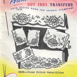 Aunt Martha 3608 1960s Cross Stitch Waterlilies Hot Iron Transfers UNUSED Vintage Transfer