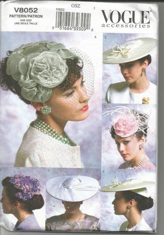 Women s Hats Based on 1950s Hats Saucer Hat Birdcage Veil Fascinator Vogue 8052 UNCUT FF One Size Fits Most Women s Sewing Pattern Etsy