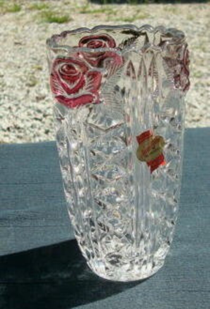 Anna Hutte Bleikristall Lead Crystal Vase Ruby Flash Rose Etsy