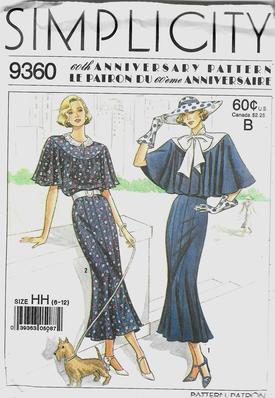 Simplicity 9360 Retro 1930s Dress Tie Collar Capelet Sleeve Variations ...