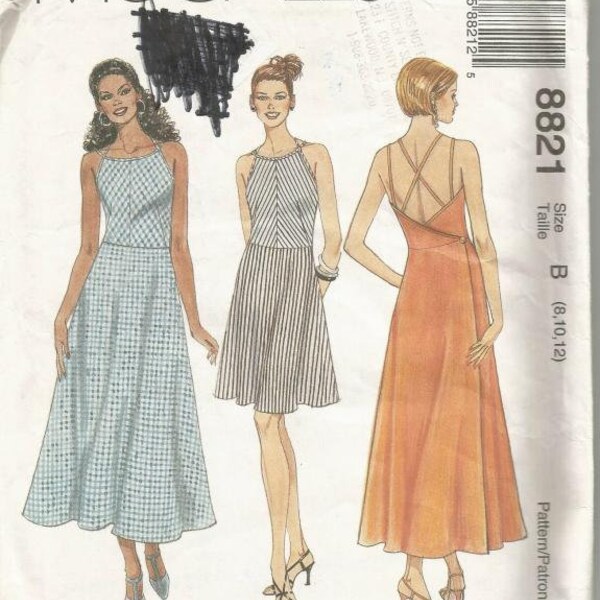 1990s Sundress Cocktail Dress Summer Back Wrap Dress McCall's 8821 Uncut FF Size 8-10-12 Bust 31.5-34 Women's Vintage Sewing Pattern