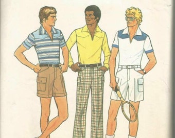 1970s Men's Knit T Shirt Shorts & Slacks Pants Complete Cut Simplicity 8052 Size 42 Men's Vintage Sewing Pattern