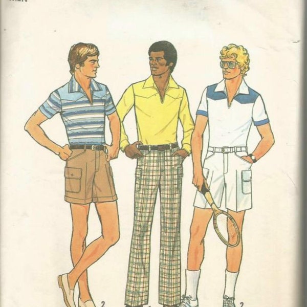 1970s Men's Knit T Shirt Shorts & Slacks Pants Complete Cut Simplicity 8052 Size 42 Men's Vintage Sewing Pattern