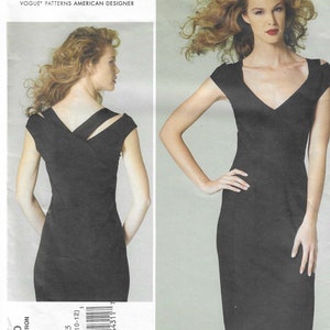 Vogue 1280 Donna Karan Cocktail Dress V Neckline Overlapped Seam Detail UNCUT FF Bust 29.5 - 36 Women&#39;s Sewing Pattern
