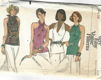 1970s Halter Tops Four Styles Easy to Make Back Zipper Closing Vogue 9191 Bust 34 UNCUT FF Women's Vintage Sewing Pattern