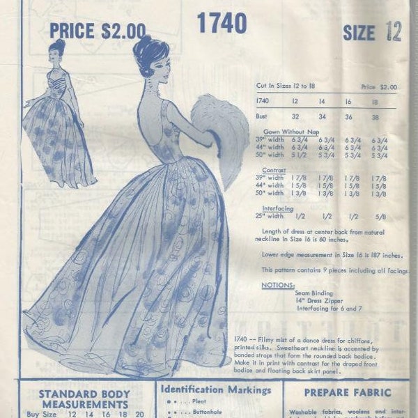 1950s Backless Evening Gown Fit and Flare Pleated Bodice Skirt Panel Modes Royale 1740 FF Unused Bust 32 Women's Vintage Sewing Pattern