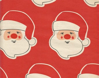 Christmas Wrapping Paper ca. 1990s - 2000 Cleo Santa Claus Face on Green  Christmas Gift Wrap One Flat Sheet