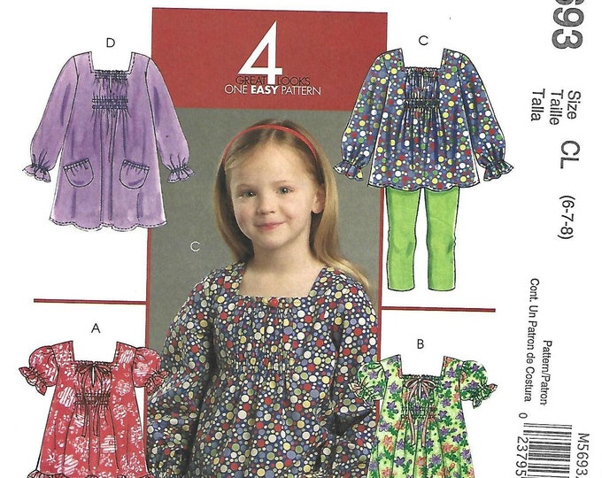 Girls' Top and Dresses Four Styles Mccall's 5693 UNCUT FF Sizes 6-7-8 ...