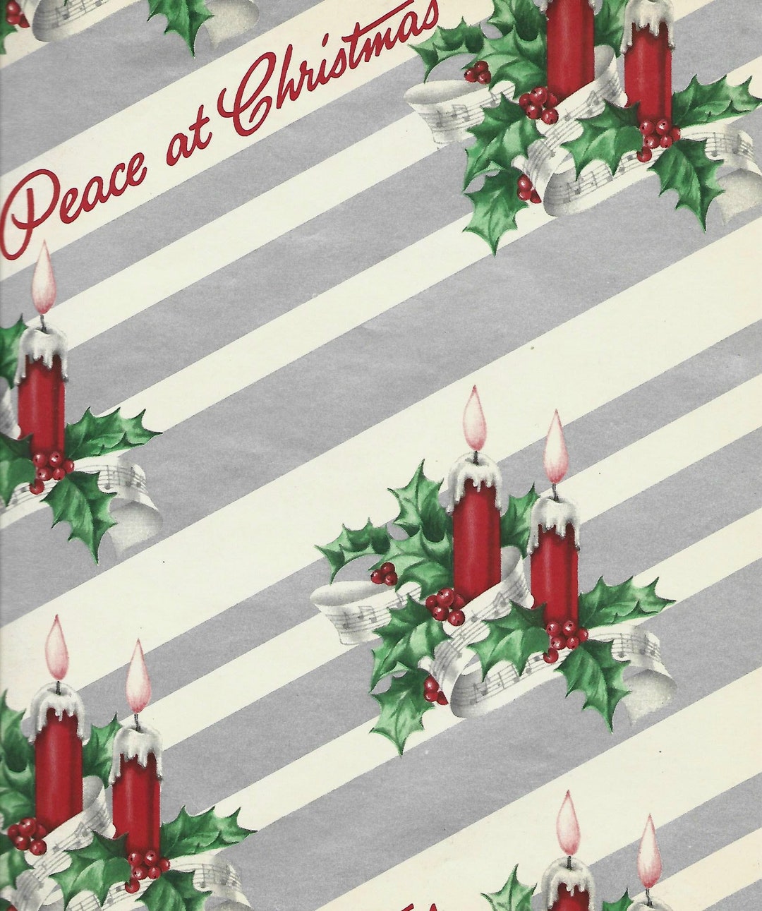 1940s Vintage Christmas Wrapping Paper Set Red Candles On Silver ...