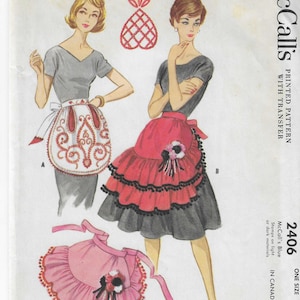 McCall&#39;s 2406 1960s Misses&#39; Half Apron Three Versions One Size UNCUT FF with Transfer Women&#39;s Vintage Sewing Pattern