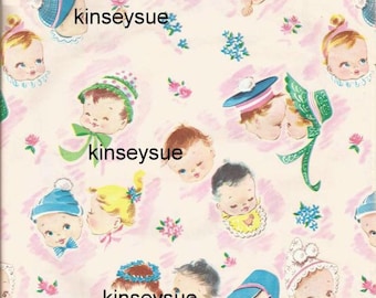 Vintage 1950s Baby Shower Gift Wrap/Tissue Paper One Sheet Unused Baby Boy or Girl Vintage Wrapping Paper Baby Gift Wrap
