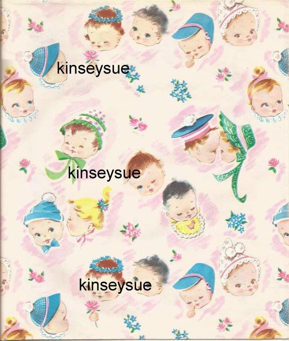 Vintage 1950s Baby Shower Gift Wrap/Tissue Paper One Sheet Unused Baby Boy  or Girl Vintage Wrapping Paper Baby Gift Wrap