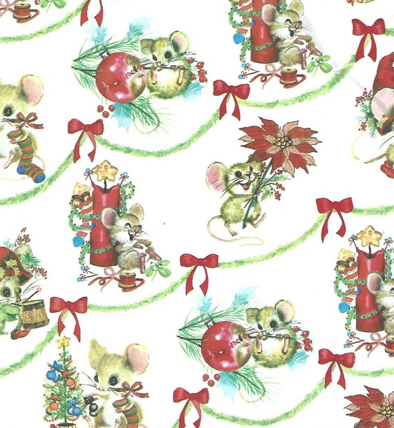 Vintage 1970s Christmas Gift Wrap Wrapping Paper Sheet Children