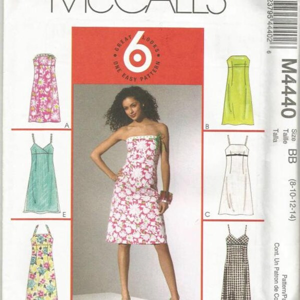 Strapless Halter Spaghetti Straps Summer Sundress Six Styles McCall's 4440 Uncut FF Size 8-10-12-14 Bust 31.5-36 Women's Sewing Pattern