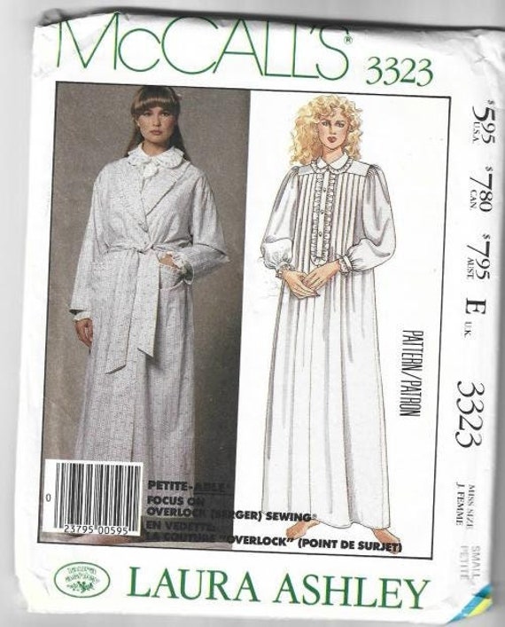 1980s Laura Ashley Long Sleeve Nightgown With Collar and Robe