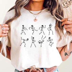 Skeleton Halloween Comfort Colors® Shirt, Vintage Funny Dancing Skeletons Shirt, Women Retro Halloween Tee, Fall Shirt, Spooky Season Shirt