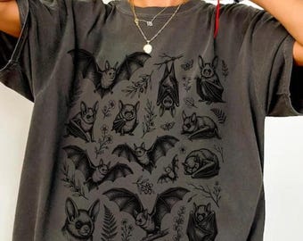 Comfort Colors® Vintage Bat Shirt, Gothic Cottagecore Tee, Spooky Halloween Bat T-Shirt, Dark Academia Graphic Tee, 90s Grunge Fall Shirt