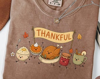 Thankful Thanksgiving Shirt, Cute Turkey Dinner T-Shirt, Fall Food Tee, Thanksgiving Comfort Colors Shirt, Autumn Family Shirt