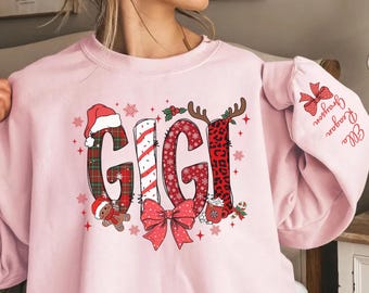 Personalized Gigi Christmas Sweatshirt, Grandkids Names on Sleeve, Custom Gigi Crewneck, Christmas Gift for Gigi, Grandma Holiday Sweater