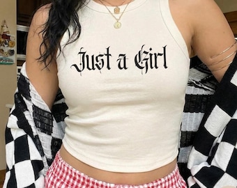 Just a Girl Racer Tank top, Just a Girl Baby Tee, Vintage-Inspired Shirt, 90s Aesthetic Crop Top